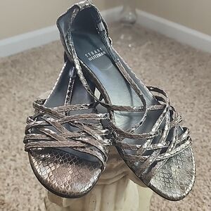 Stuart Weitzman Metallic Faux Reptile Sandals Size 7 1/2 M